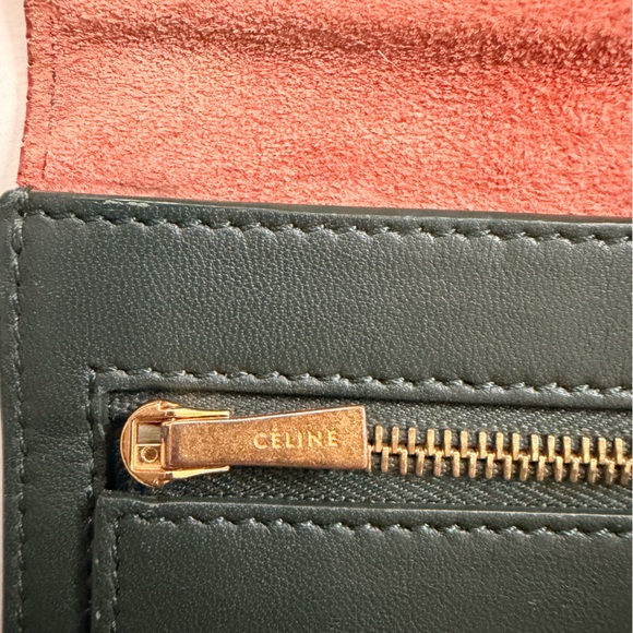 Celine Large Multifunction Leather Wallet in Rich Pink With Green Strap - Picture 6 of 10